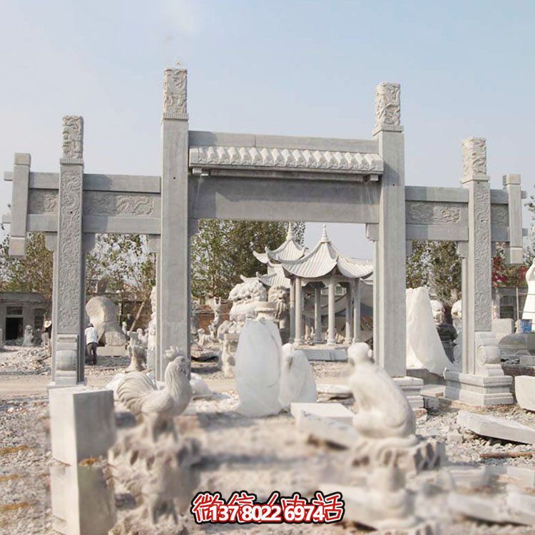 大理石雕刻牌坊，美觀耐用，戶外時尚裝飾