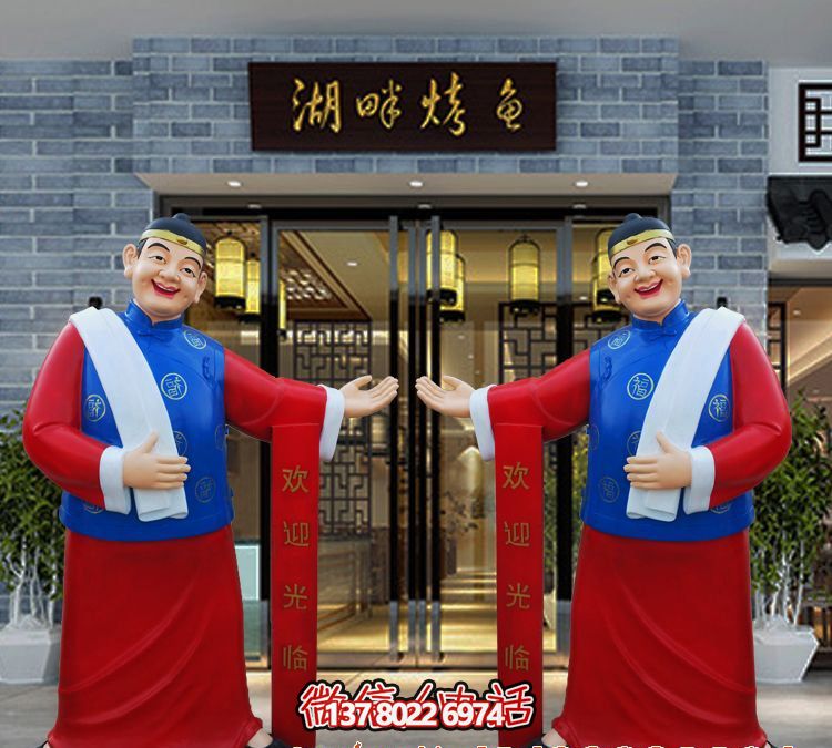 玻璃鋼精美彩繪迎賓雕塑，為您的酒店門口增添藝術(shù)氣息