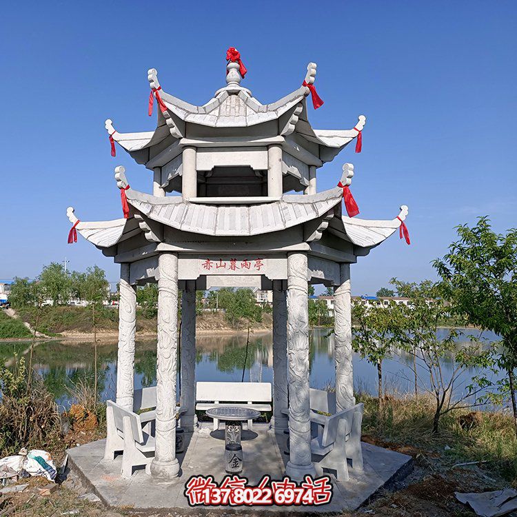 古典風(fēng)格仿古青石二層涼亭，提升園林戶外休息體驗