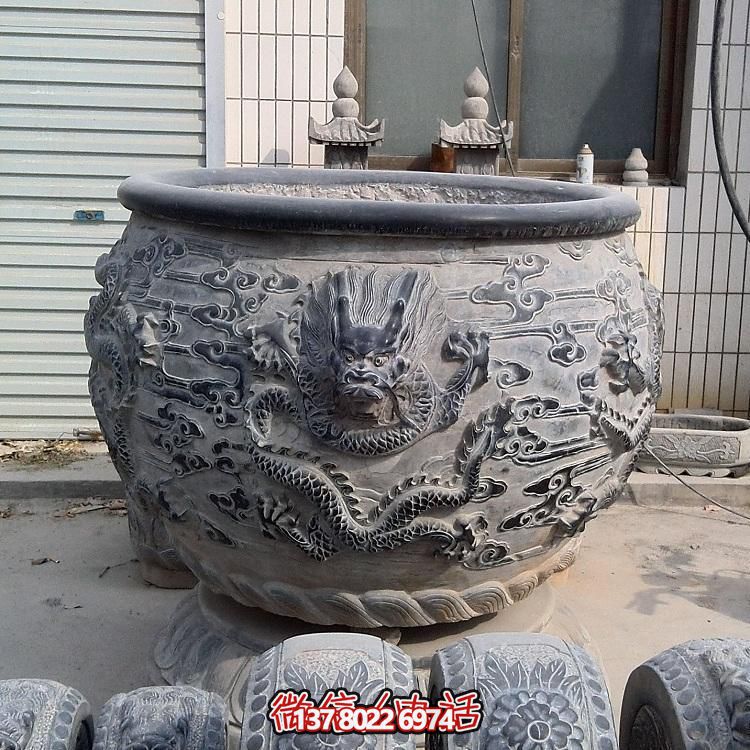 石雕仿古舊圓形裝飾缸，精美外觀，多功能應用