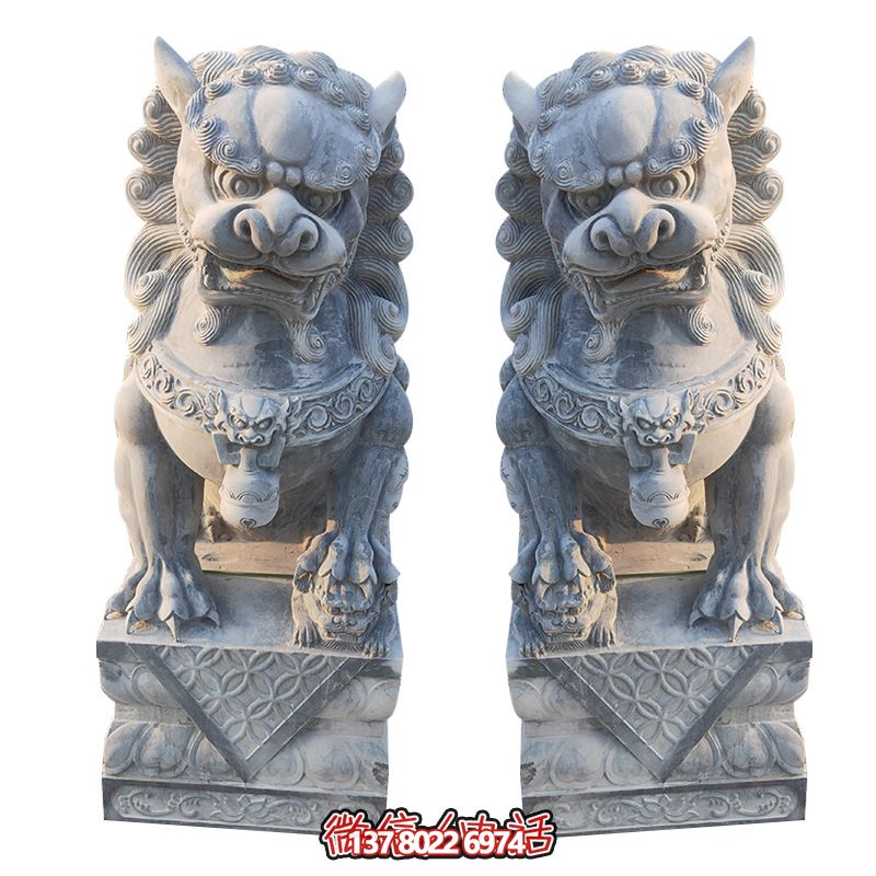 經(jīng)典石雕大理獅子雕塑，精致祠堂裝飾