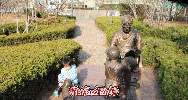創(chuàng)意銅雕讀書雕塑，讓小朋友在園林中暢快閱讀