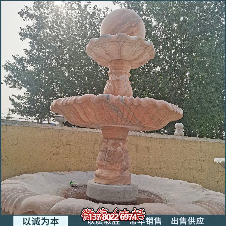 紅大理石石雕園林噴泉，展現(xiàn)絢爛晚霞