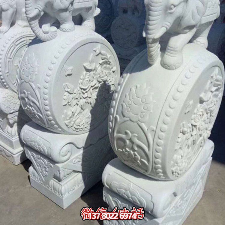 漢白玉小象石雕抱鼓，為您的別墅庭院增添優(yōu)雅氣息