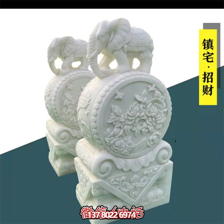 給庭院增添經(jīng)典氣息，漢白玉石抱鼓門墩裝飾
