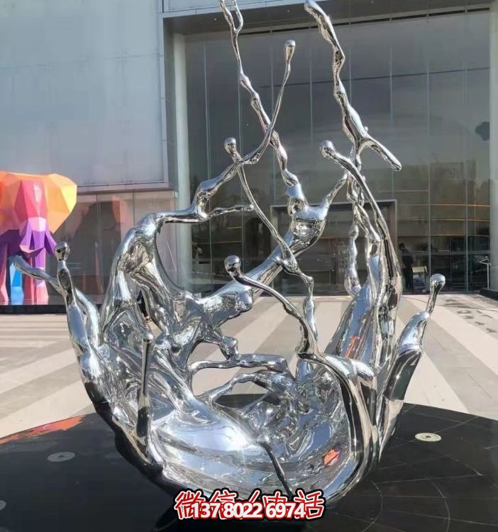 不銹鋼抽象海浪噴泉水景雕塑，開啟精致戶外新景觀