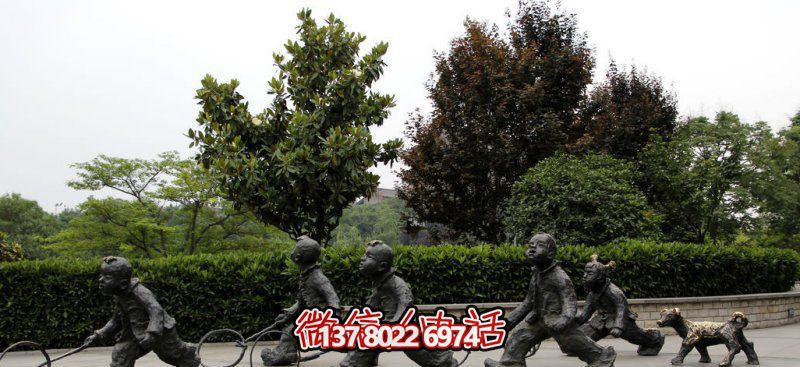 推鐵環(huán)，兒童奔跑，公園雕塑銅雕