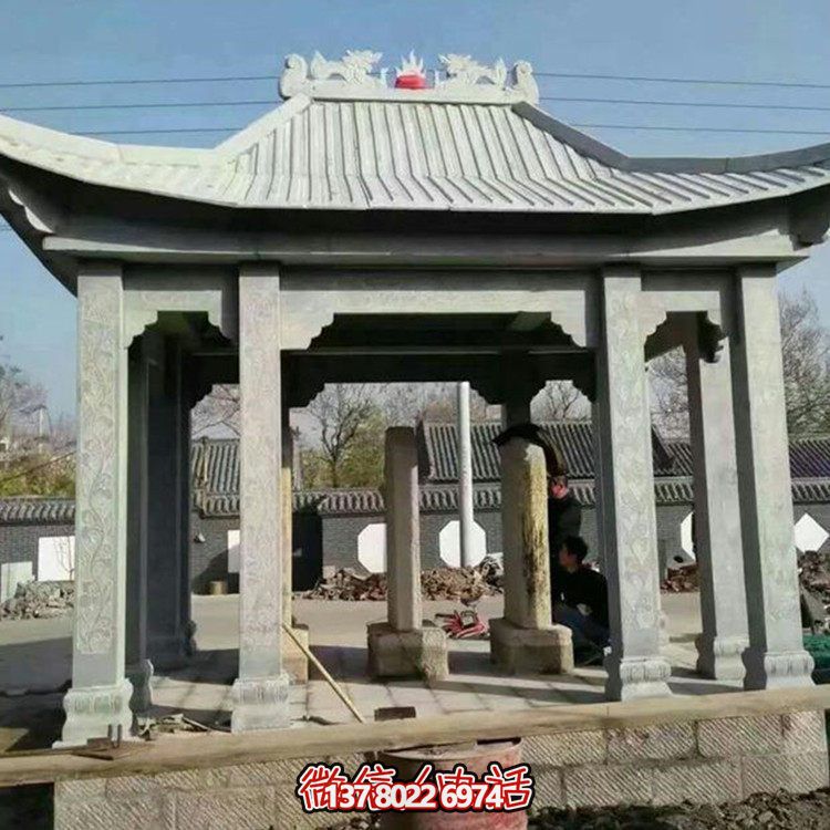 精美大型戶外涼亭，用石雕雕塑裝點(diǎn)大理石美景