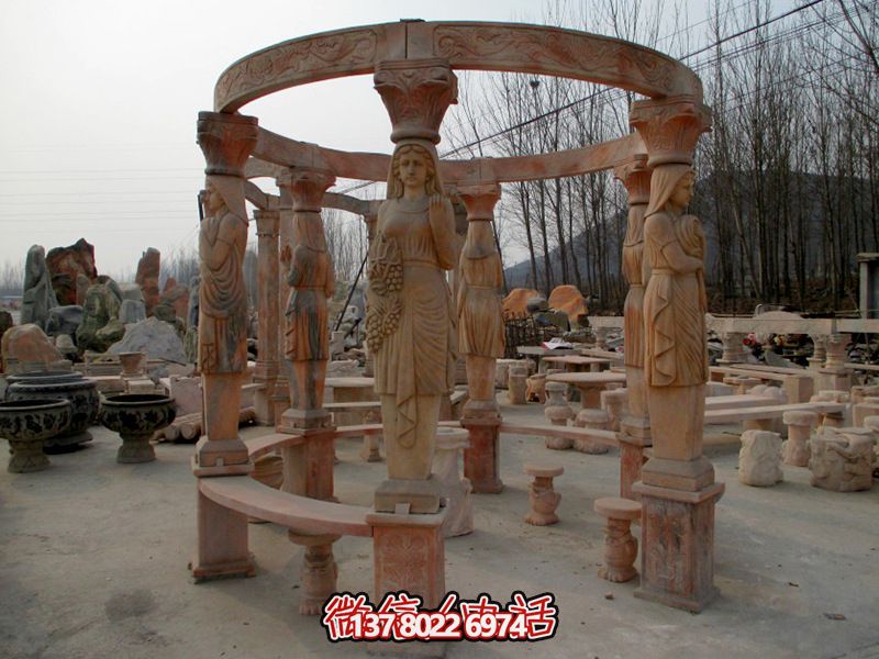 歐式?jīng)鐾?，圓形露天人物石柱擺放城市廣場裝飾