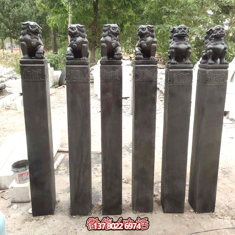 古雅青石仿古石獅子拴馬柱，點(diǎn)綴庭院門前