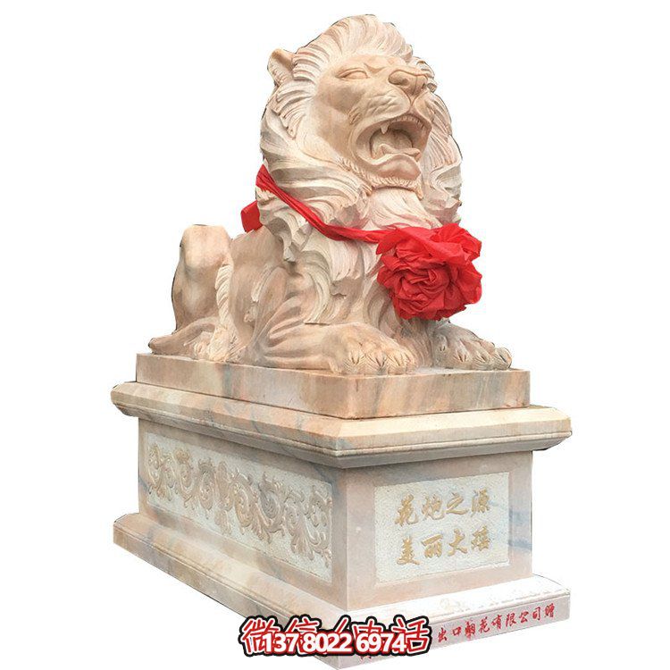 獅子大理石雕塑擺件，精美園林景觀裝飾
