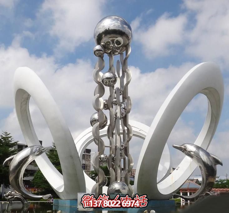 海豚個(gè)性不銹鋼雕塑，大型廣場(chǎng)裝飾裝置