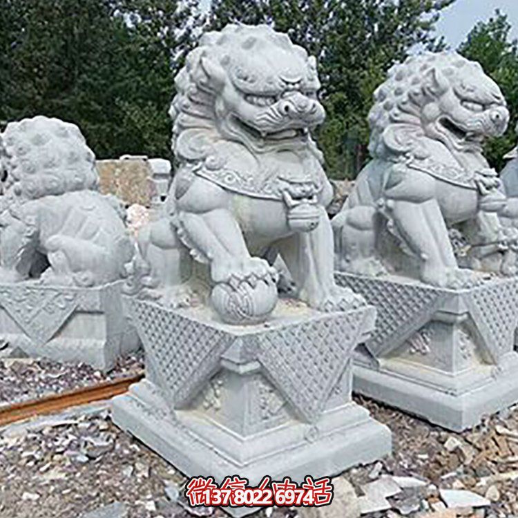 精致古典，青石浮雕石獅子擺件