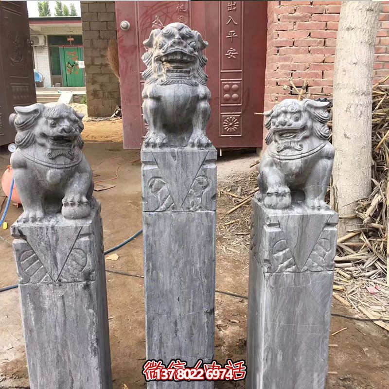 經(jīng)典仿古石獅子拴馬柱擺件，點綴園林