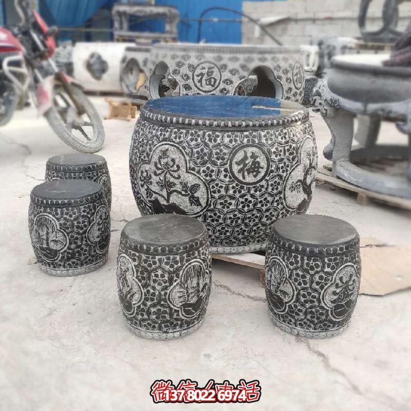 梅蘭菊竹浮雕石桌石凳，休閑庭院圓形裝飾
