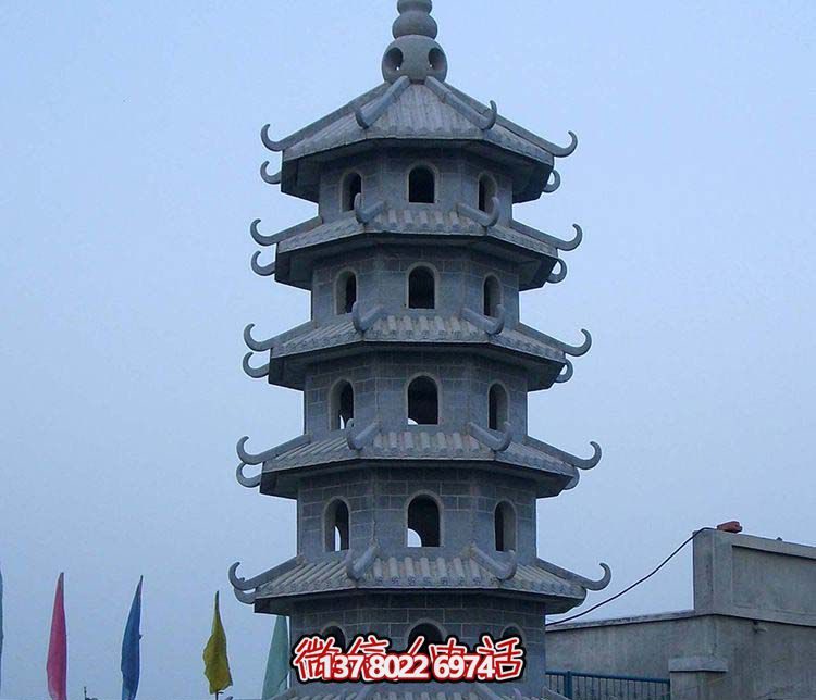 古典寶塔景觀園林，精美石雕青石多層搭配