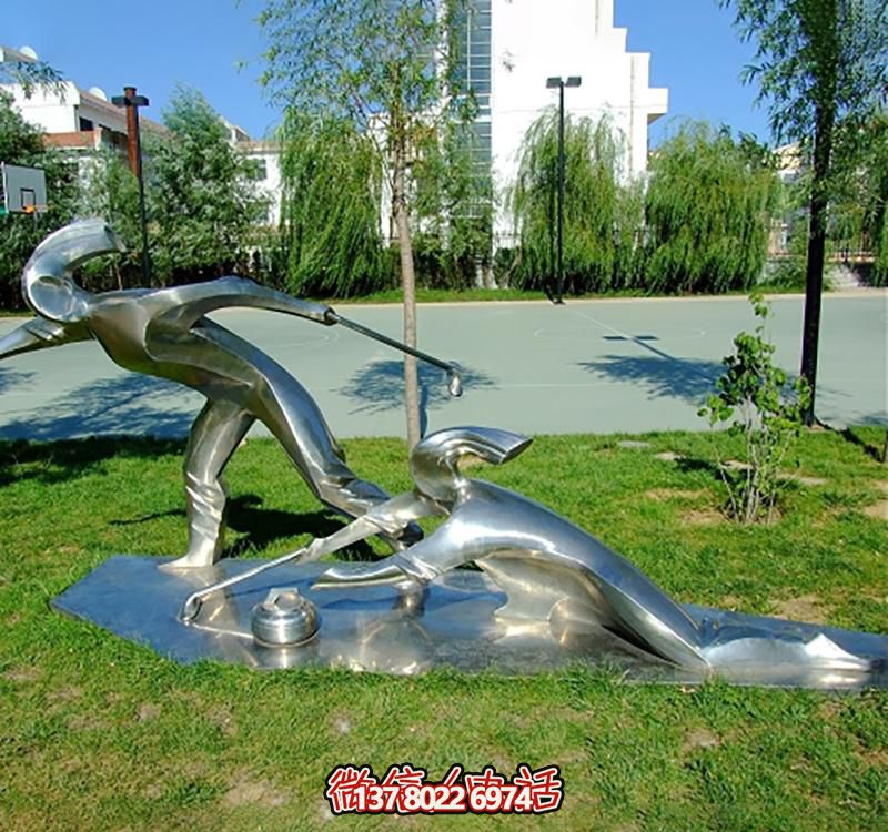 不銹鋼冰壺雕塑，點綴小區(qū)花園，創(chuàng)造休閑運動空間