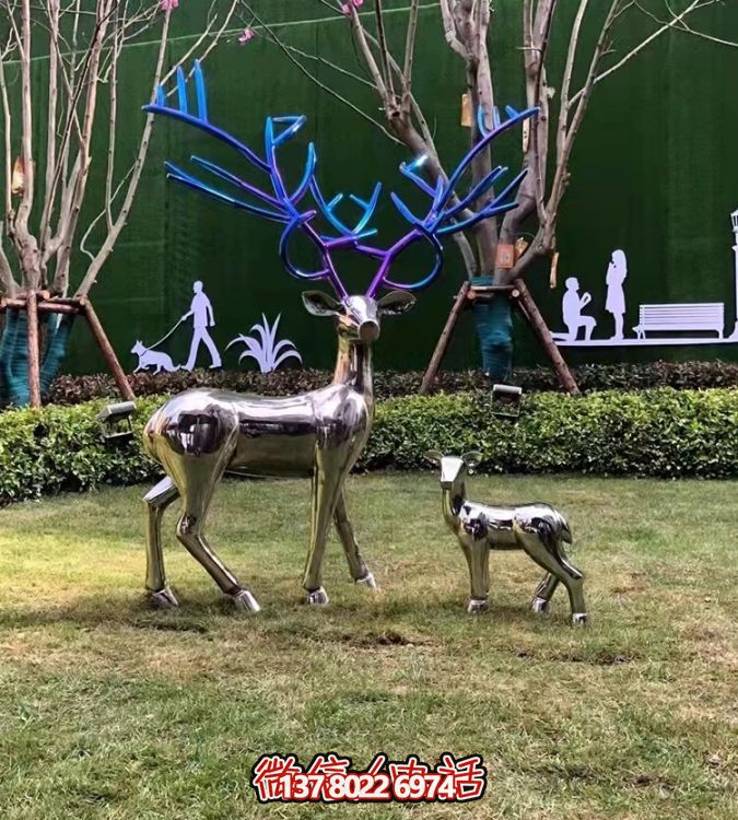 現(xiàn)代簡約不銹鋼梅花鹿擺件，點綴您的庭院園林景觀