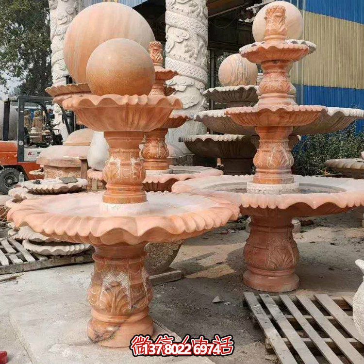 紅晚霞中式二層風水球，讓你的庭院擺放流水轉(zhuǎn)運風水