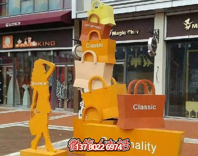 不銹鋼購物袋雕塑，讓您的商業(yè)街路邊擺放更具藝術(shù)感