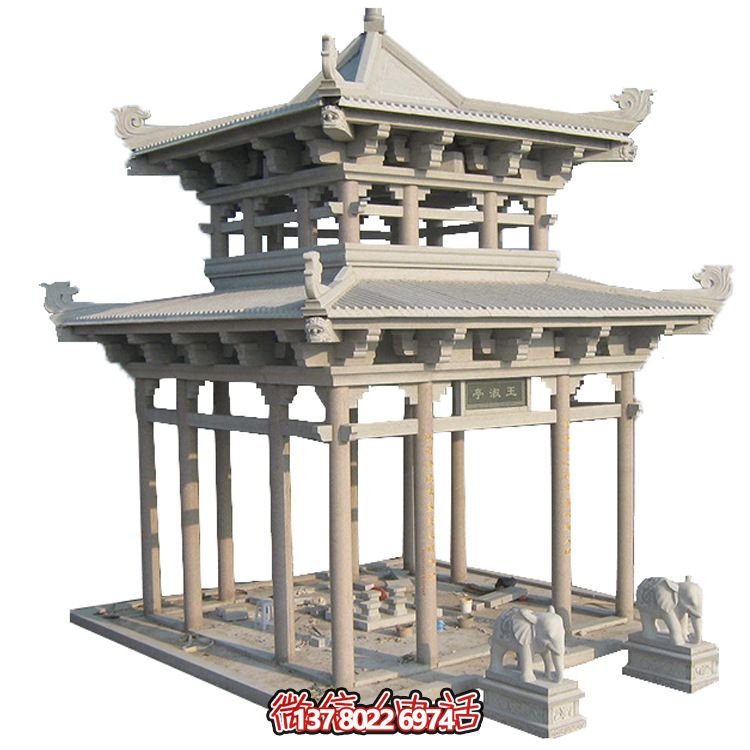 古典多角涼亭建筑大氣，石雕精美，園林景觀完美