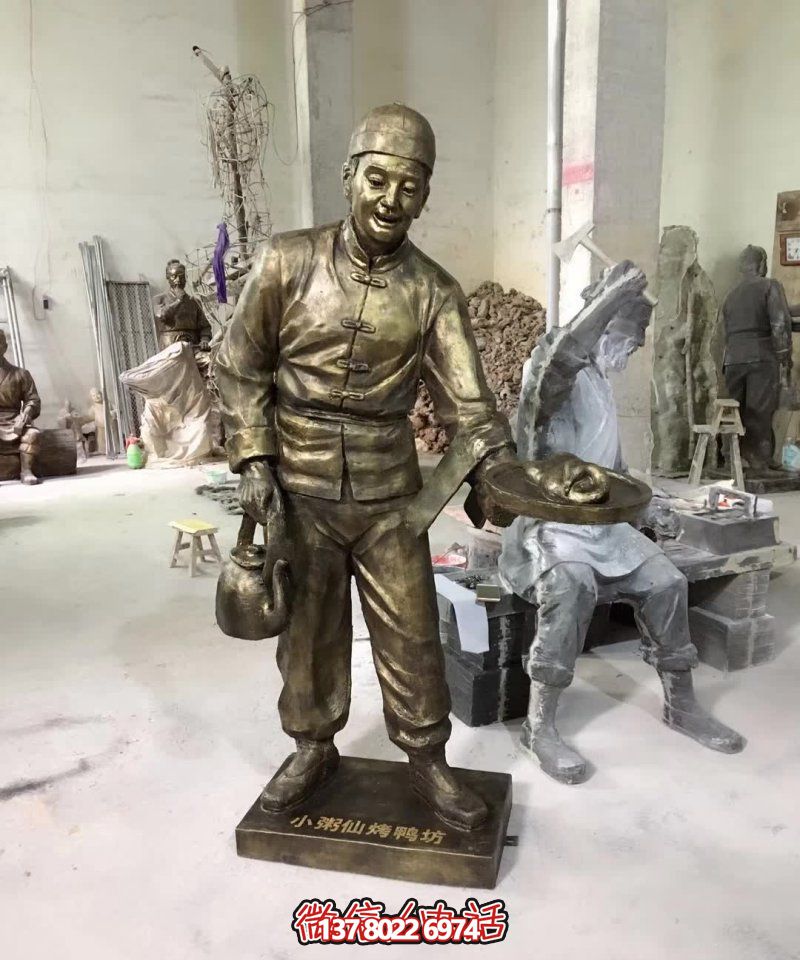 玻璃鋼小吃鋪，雕塑裝飾，店小二上菜