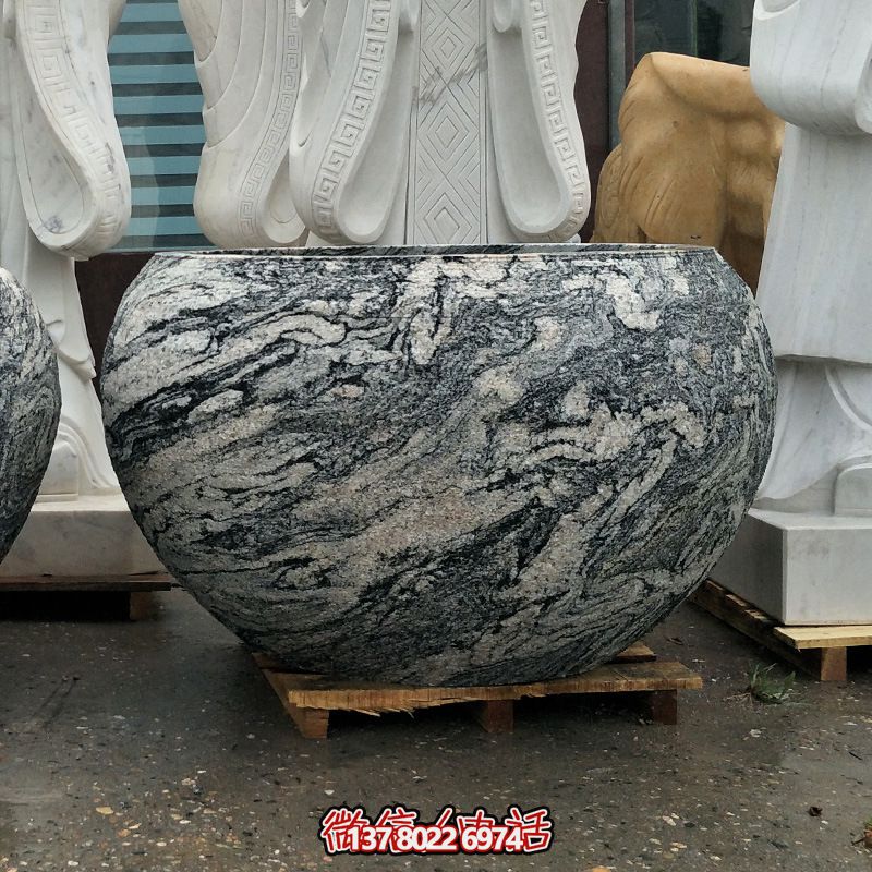 精美大理石石雕魚(yú)缸，點(diǎn)綴庭院雕塑