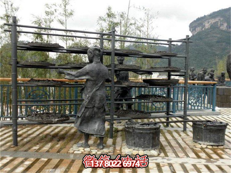 玻璃鋼仿真茶文化雕塑，大型戶外曬銅人物