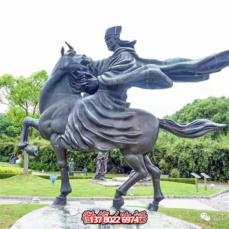 古典仿銅騎馬雕塑，玻璃鋼創(chuàng)意廣場(chǎng)裝飾