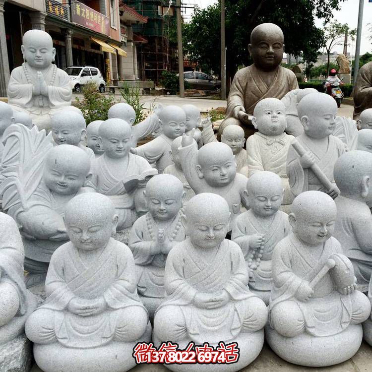 天然砂巖雕刻小沙彌擺件，美麗景致精美寺院家居裝飾