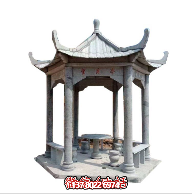 美麗月夜，精美石雕亭子