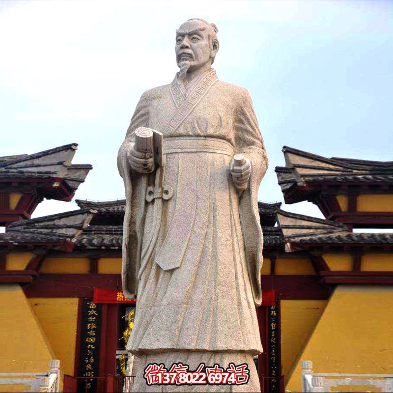 廣場學?；▓@砂巖石戰(zhàn)國時期思想家孟子雕塑像