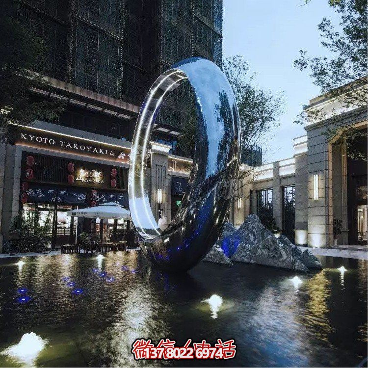 不銹鋼圓環(huán)，水景噴泉裝飾燈光雕塑