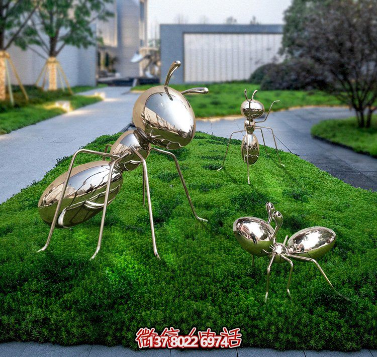 不銹鋼鏡面螞蟻，小區(qū)綠化帶裝飾動物擺件