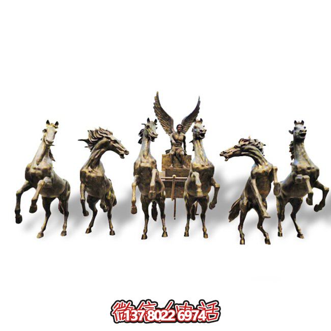 小區(qū)別墅戶外擺放玻璃鋼仿銅阿波羅戰(zhàn)車(chē)雕塑