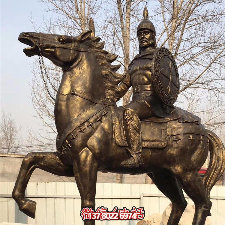 西方古代的騎馬士兵銅雕，手持盾牌騎馬身上的西方戰(zhàn)士