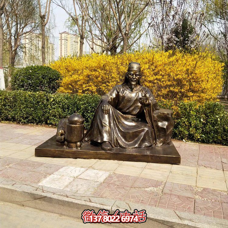 茶圣陸羽雕塑，玻璃鋼仿銅歷史名人情景雕塑