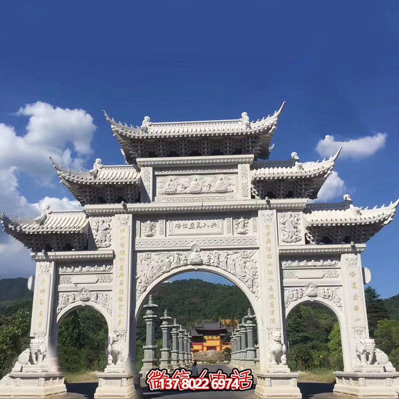 大型漢白玉寺院景區(qū)三門(mén)石雕牌樓 大型漢白玉寺院景區(qū)三門(mén)石雕牌樓